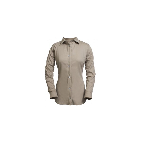 National Safety Apparel 7OZ KHAKI LONG SLEEVE SHIRT-MD, ULTRASOFT, WOMEN'S, NO POCKET SHRUKWMDRG
